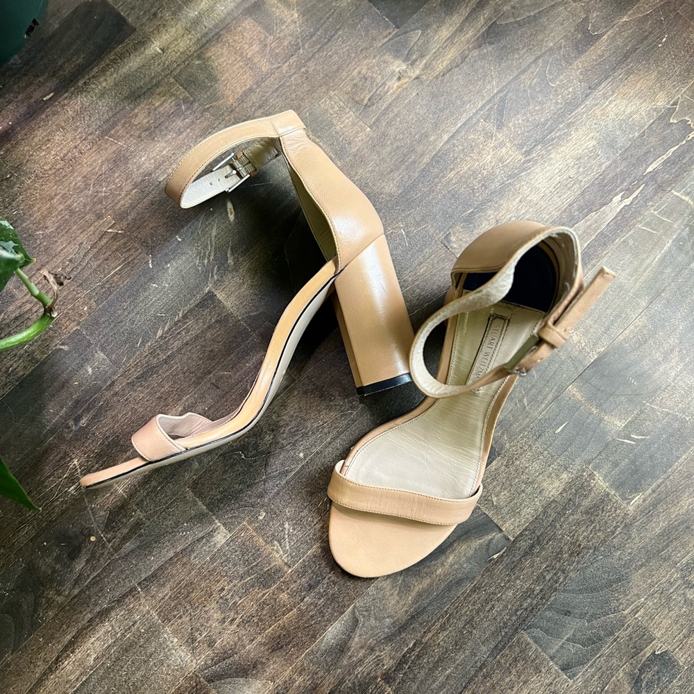Stuart Weitzman Shoes Womens 40 9.5 Nude Leather Dayna Nudist Sandals Heels